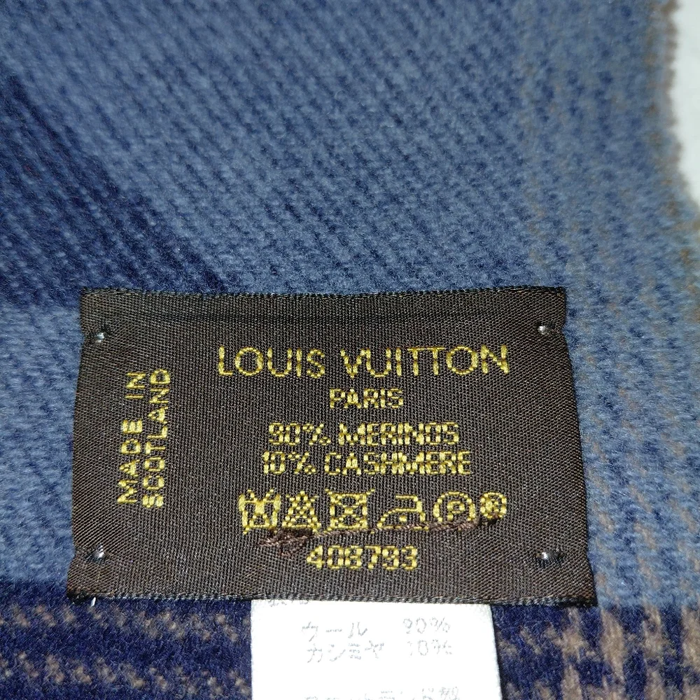Louis Vuitton Wool Luxury Blue Gray Brown Long Wool Scarf